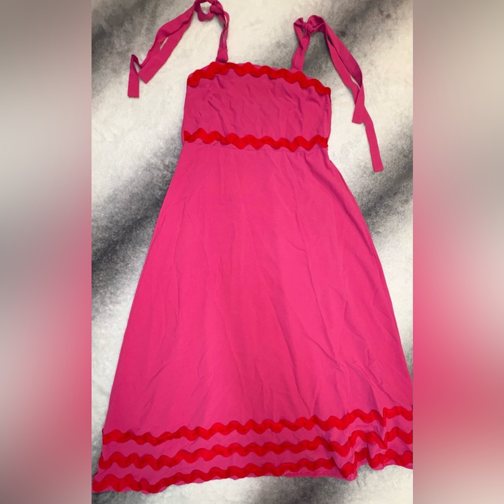 (A3) Theenkoln Pink Ric Rac Scallop Maxi Dress NWOT Size Medium Boho Summer Chic - Picture 3 of 9